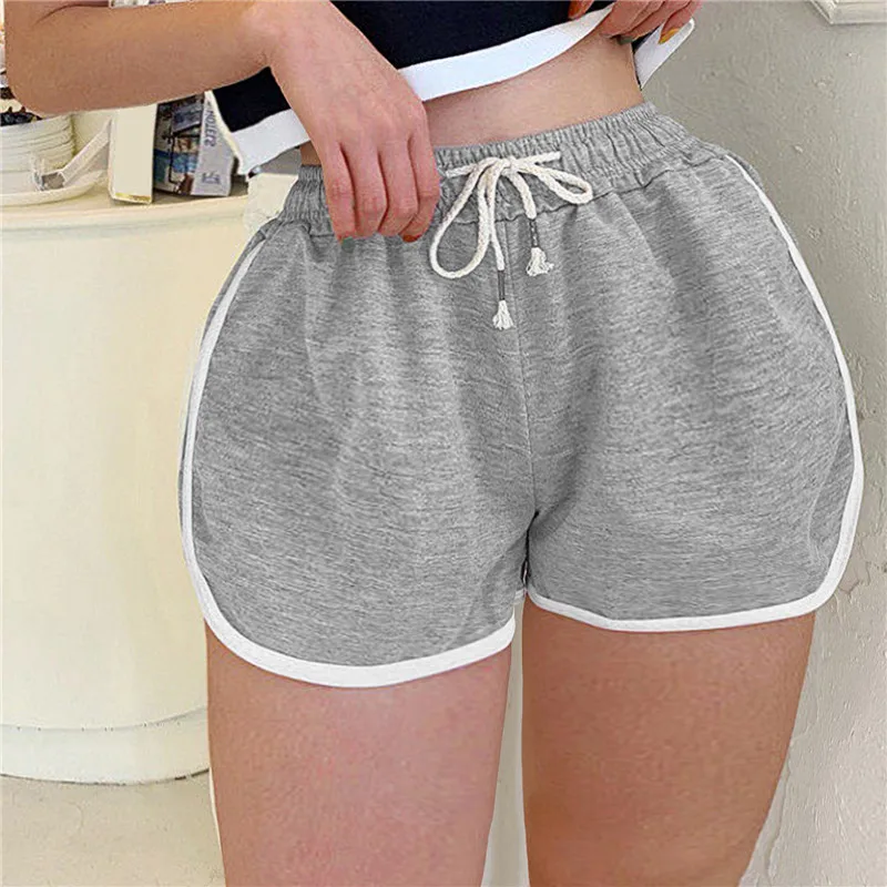 Simple Shorts Women Summer High Elastic Lace Up Drawstring Wide Leg Sweat Short Fitness Running Shorts Loose Casual Sports Pants