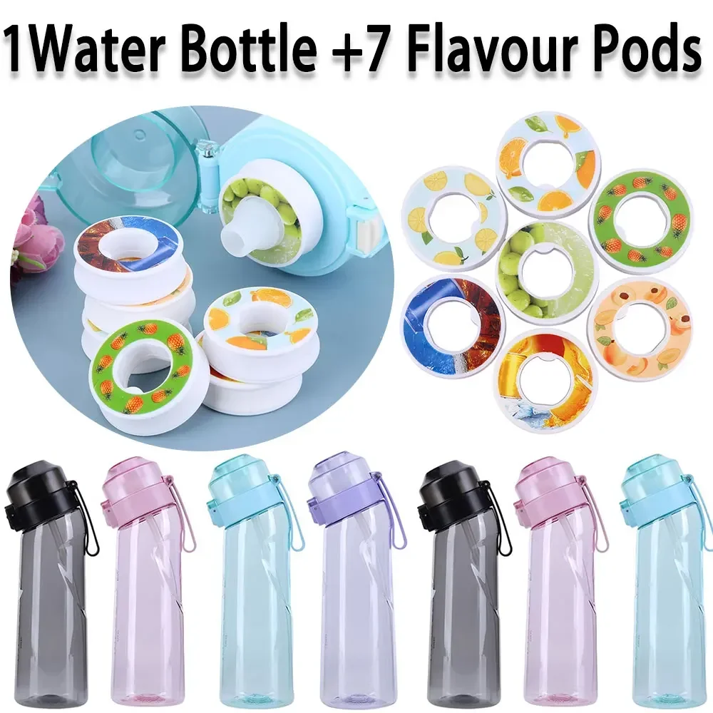 

Flavored Water Bottle with 7 Flavour Pods Air Water Up Bottle Frosted 650ml Air Starter Up Set Water Cup for Camping Fishing