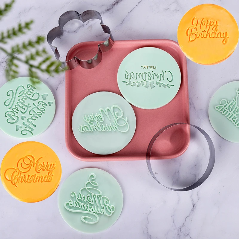 Cookie Cutter Cookie Mould Fondant Cutter Cookie Printing Mold Baking Mold Baking Decorating Tools FAIS DU Merry Christmas Embossed Mold Acrylic Cookie Embosser Cake Decoration Fondant Letter Biscuit Print