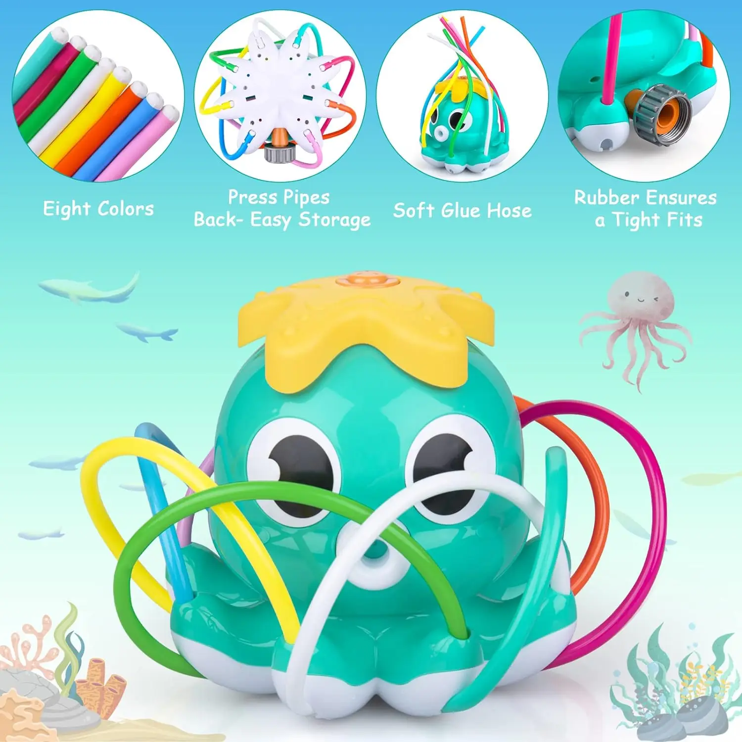 Outdoor Water Spray Sprinkler for Kids and Toddlers Summer Outside Toys Backyard Games with 8 Wiggle Tubes for Boys Girls 3