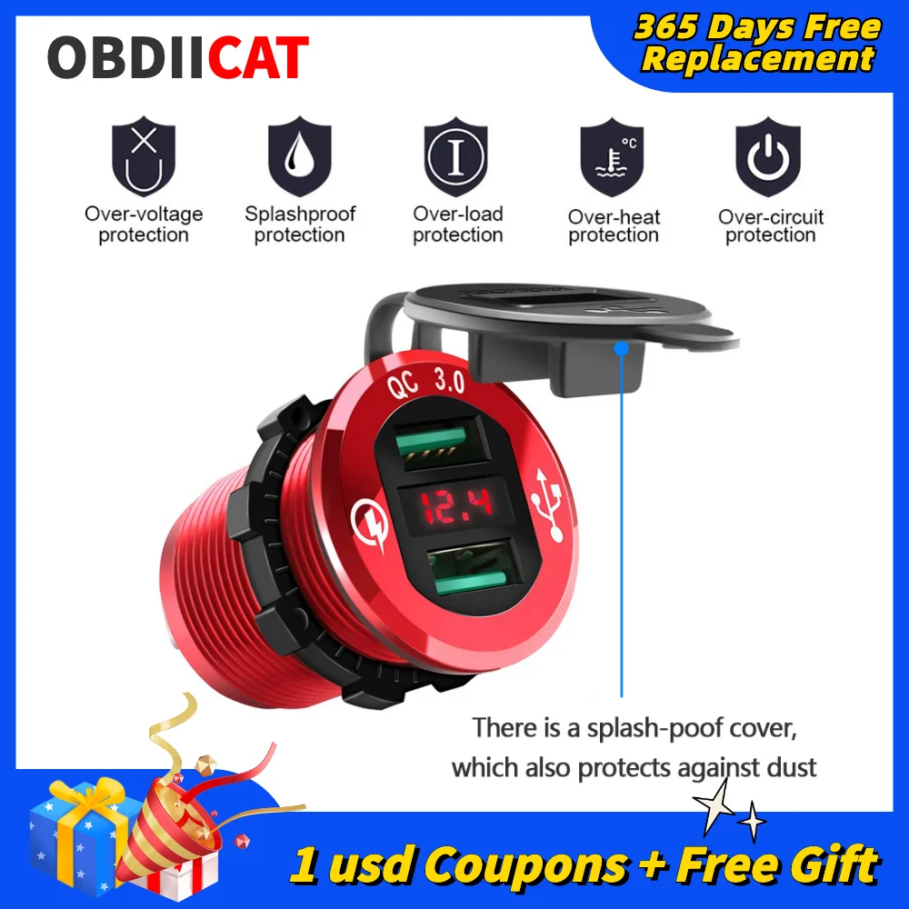 

L4 Dual QC3.0 USB зарядное устройство Быстрая зарядка USB гнездо адаптера питание розетка с переключатель вольтметра для 12В-24В автомобиля лодки мотоцикла
