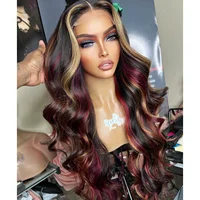 Red Black Highlight Wig 13X4 Synthetic Lace Front Wigs For Women Pre Plucked Hairline With Baby Hair Body Wave Lace Front Wig