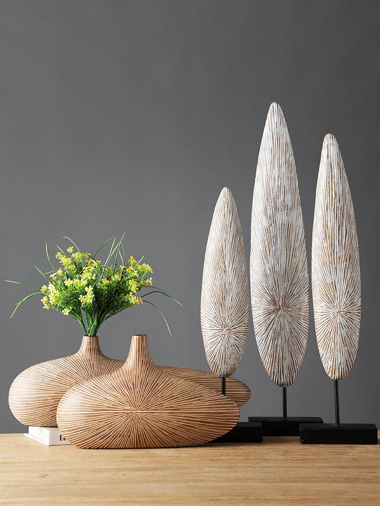 Modern Line Stripe Resin Vase Flower Arrangement Dried Flower Imitation Wood Vase Bookcase Desktop Decoration Crafts Furnishings 2