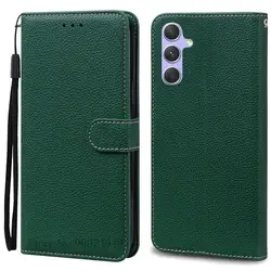 Luxurious Leather Wallet Flip Case - Premium Protective Cover for Samsung A35 5G (Dark Green)