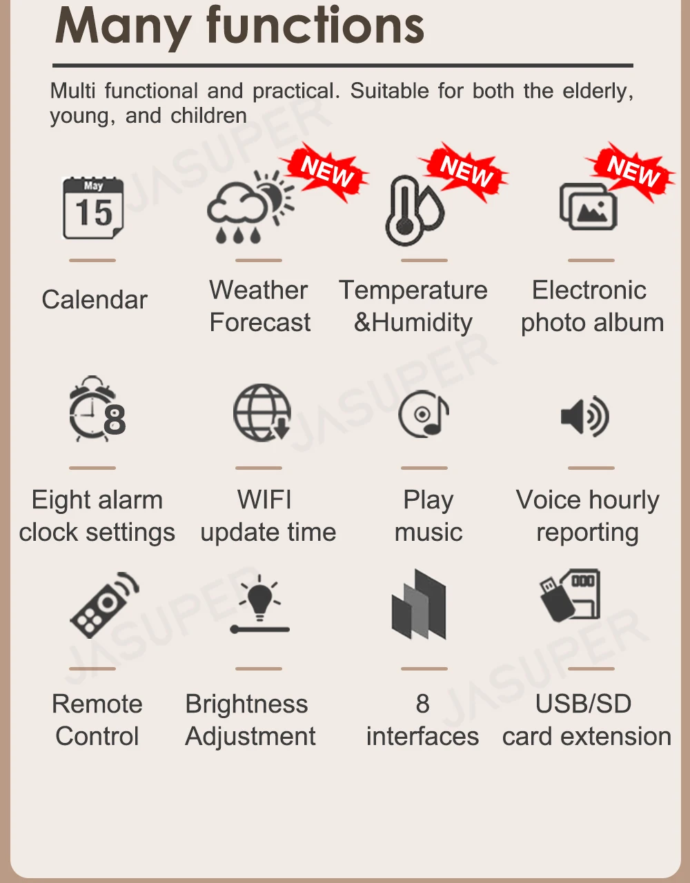 Description Picture 3 of item10.1/7 Inch WIFI Senior Dementia Calendar Clock Digital Photo Frame LED Large Screen Display Time Date Weather Forecast