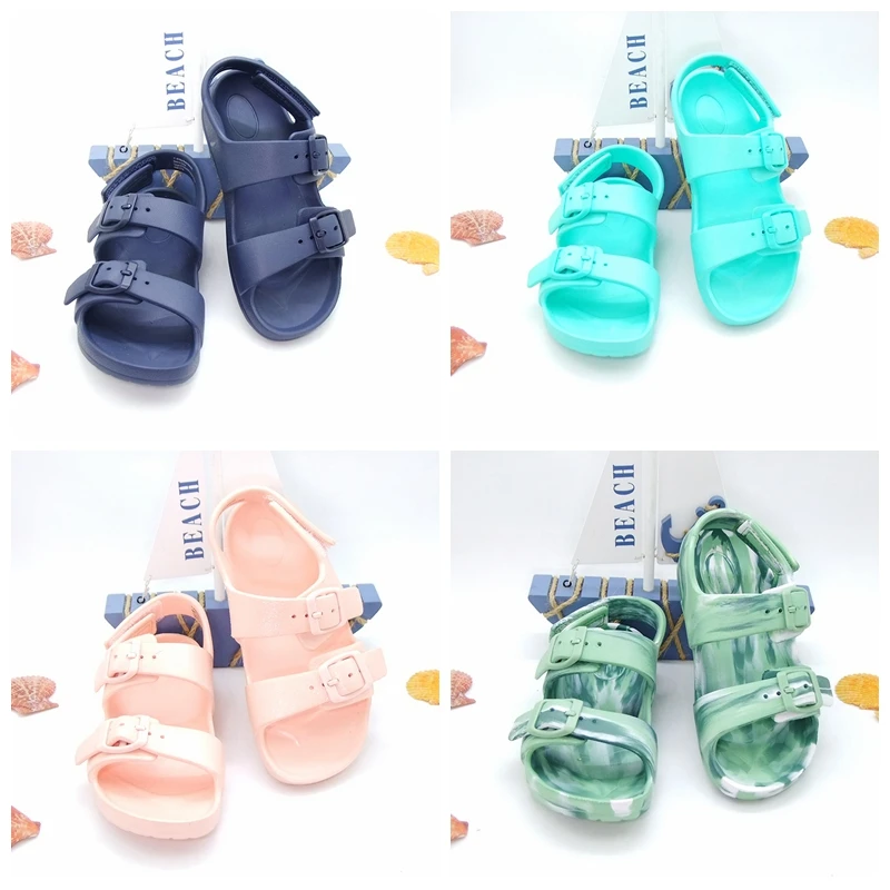 EVA sandals male and female children's flip flops with back strap anti slip sandals beach quick drying baby sandals for boys