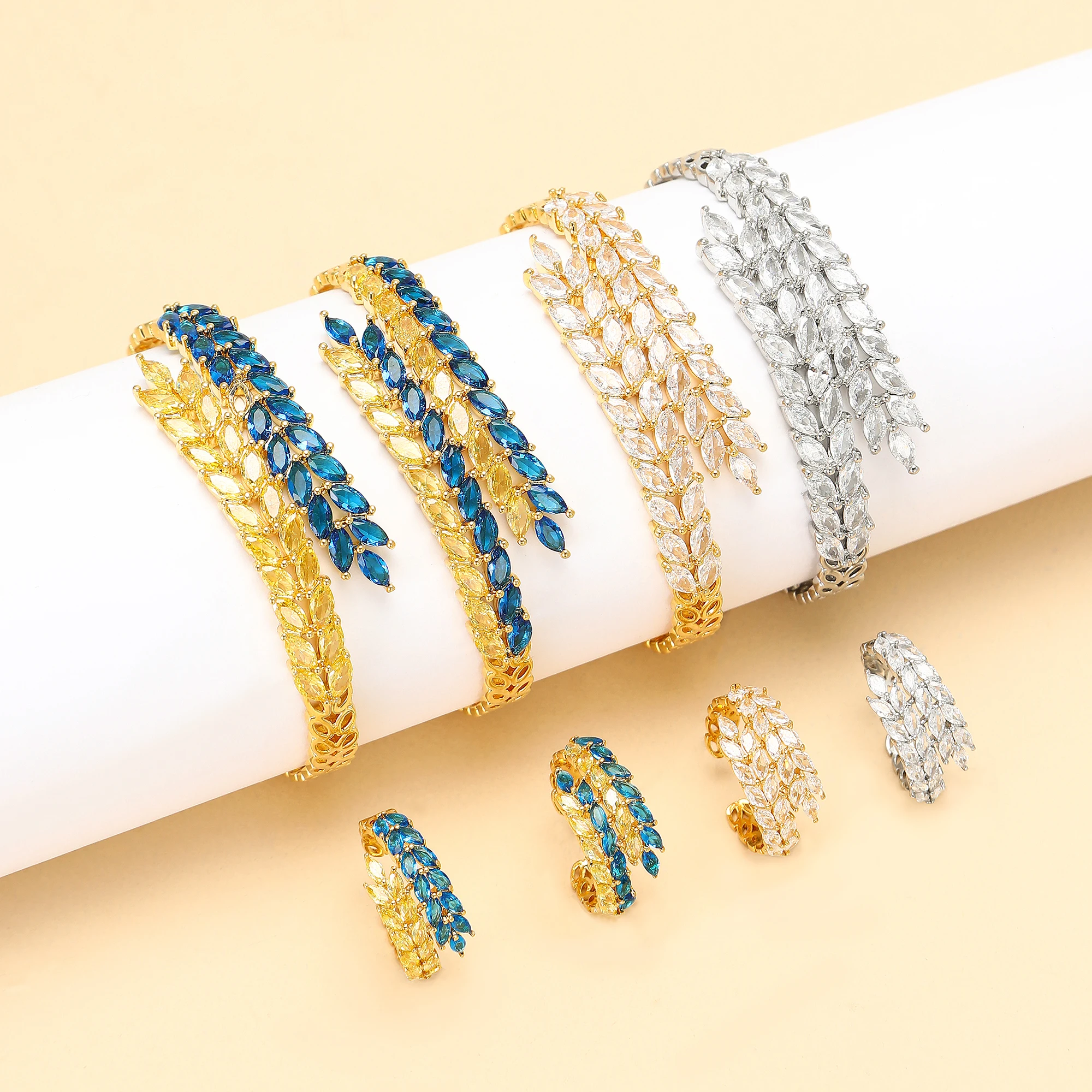 Zircon Open Ring for Women Unisex Glass Blue Yellow Bracelet Office Party Friend Gifts Jewelry Accessories 1