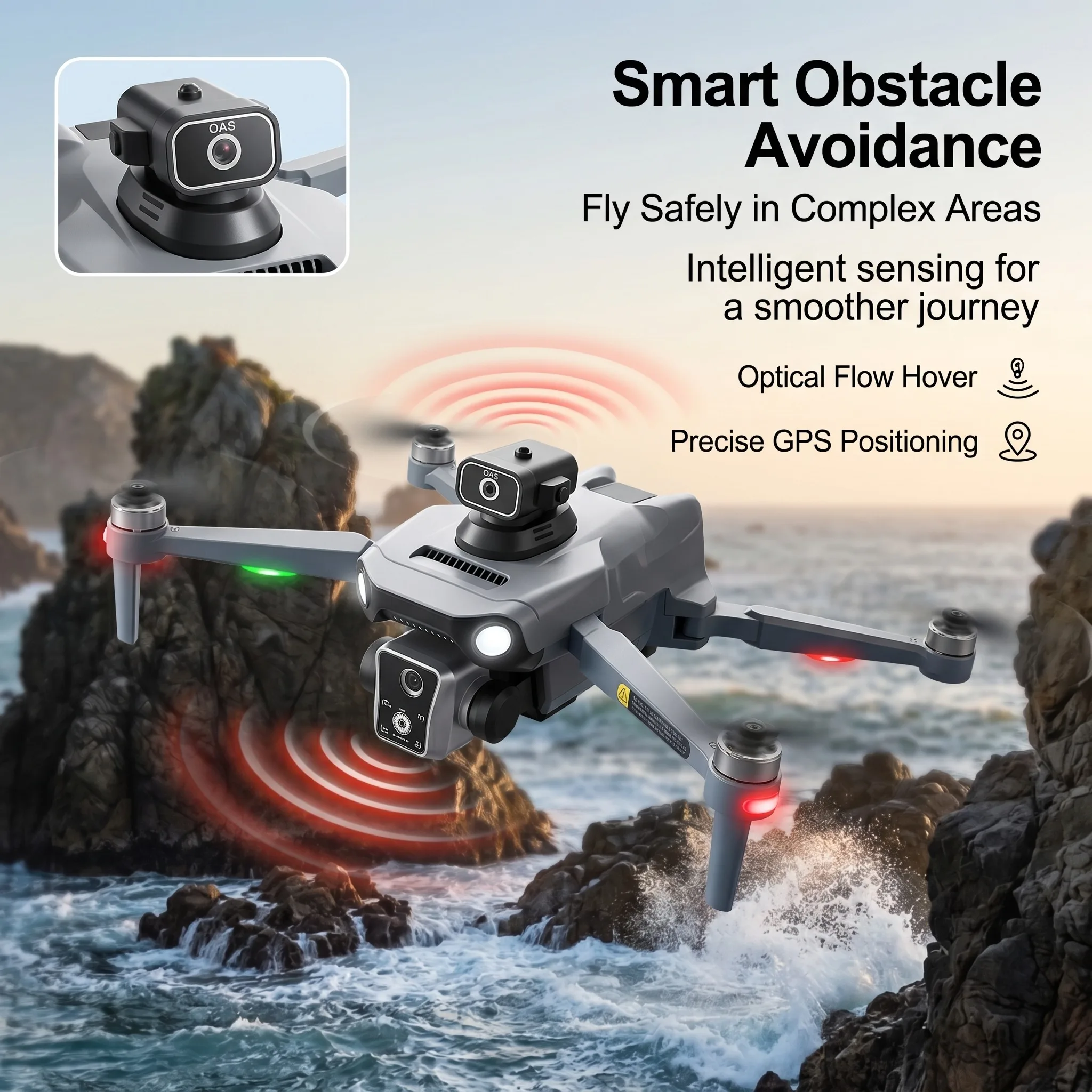 Drone K19 MAX GPS 5G 4K avec écran et fonction largage, larguant un petit paquet attaché sous le drone en vol.