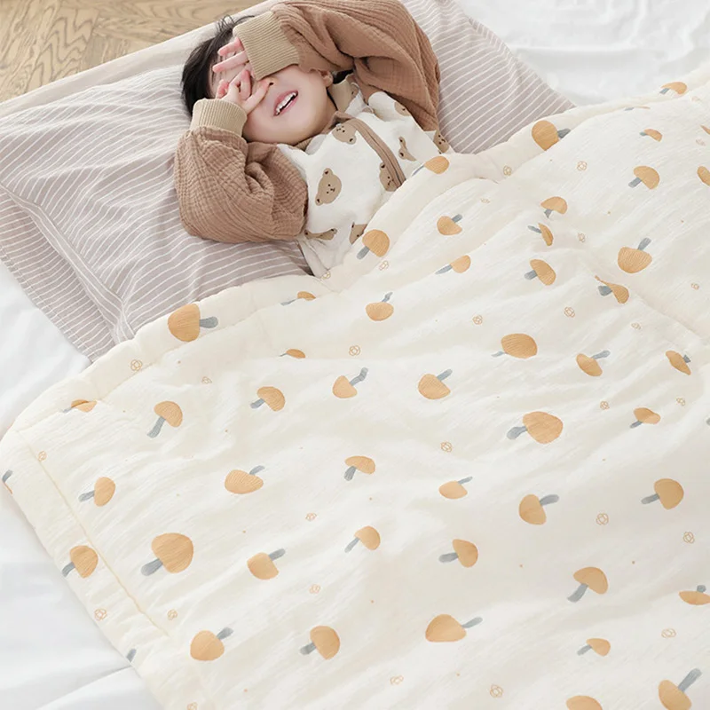 Autumn Winter Kindergarten Baby Quilt Comforter Cotton Gauze Warm Thickened Swaddling Wrap Blanket for Babies Bedding Accessory