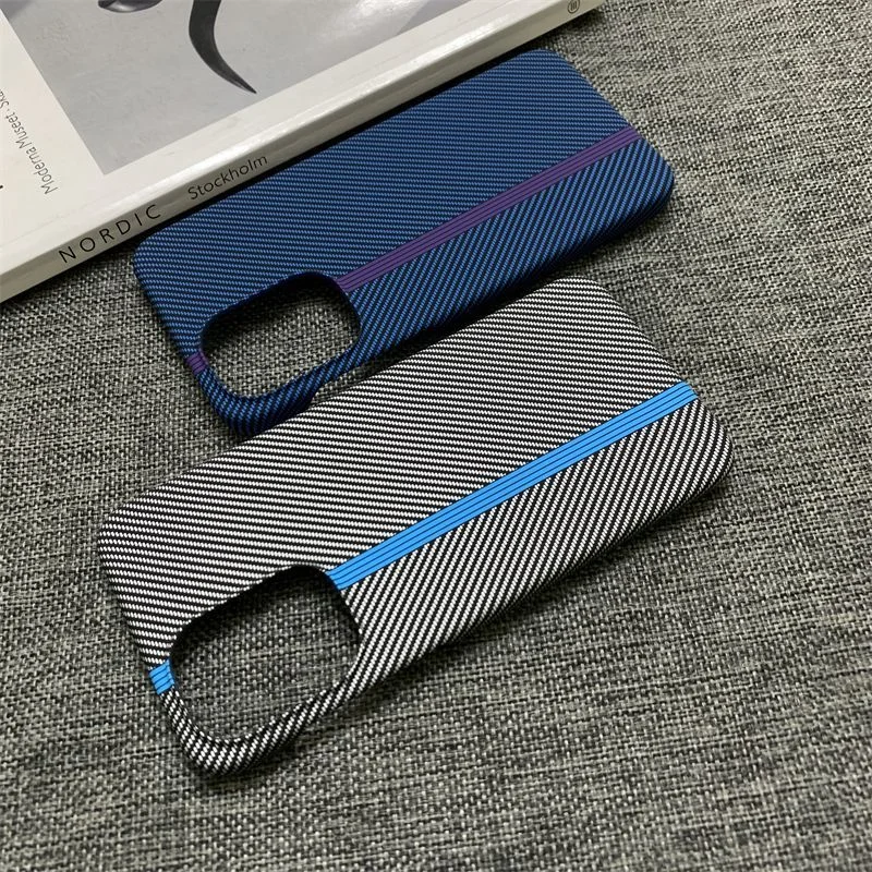 Slim Smooth-Touch Carbon Fiber Texture Case with Striped Patchwork Design - Shockproof Protective Cover