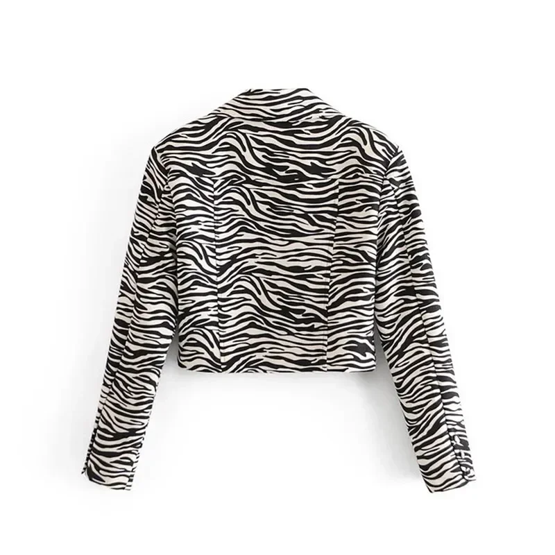 Zebra Stripes Short Blazer Suit Women Fashion Sweet Collect Waist Single Breasted Indie Short Blazer Animal Printed Chic Coats
