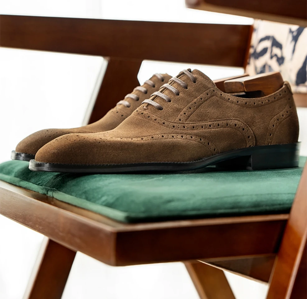 IN STOCK SIPRIKS MEN'S GENUINE LEATHER SHOES back brown gray purple cow suede wingtip dress shoes oxford brogue