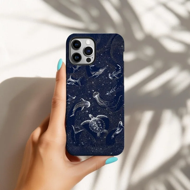 Navy Ocean Animals Magnetic Double-Layer Phone Case - Hard TPU Back Cover