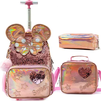 Borsa da viaggio Trolley da scuola con borsa per il pranzo Set di astucci per matite Set di zaini scolastici per ragazze Zaino con ruote per la scuola per ragazze