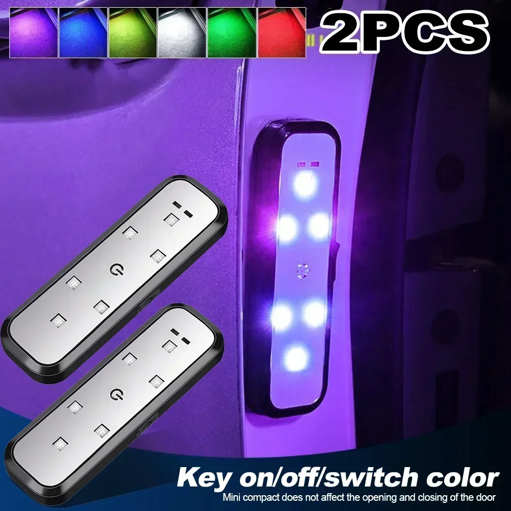 1/2PCS Car Door Warning Light LED Colorful Flash Atmosphere Welcome Light Anti-collision Anti-rear-end Light Wiring Free Lamp