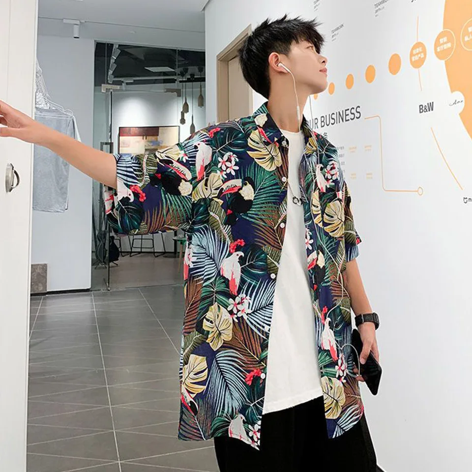 New Hawaiian Beach Tourist Flower Shirt Summer Men's Short Sleeved Shirt Loose Large Casual Couple Light And Thin Half Sleeves