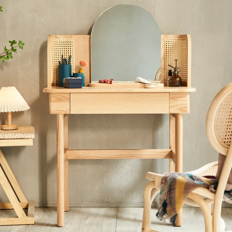 

The product can be customized.Lulin Nordic rattan dressing table household small apartment with mirror dressing table,