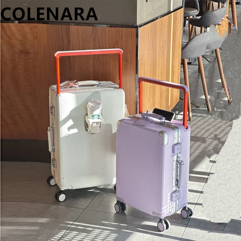 COLENARA 와이드 트롤리 여행 가방, ABS + PC 탑승 상자, 알루미늄 프레임 트롤리 케이스, 바퀴 달린 남성 수하물, 20 인치, 24 인치