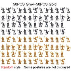 100PCS Ancient Warriors Soldier Miniature Set - 1:72 Scale Colorful DIY War Scene Decorations (50 Grey 50 Gold)