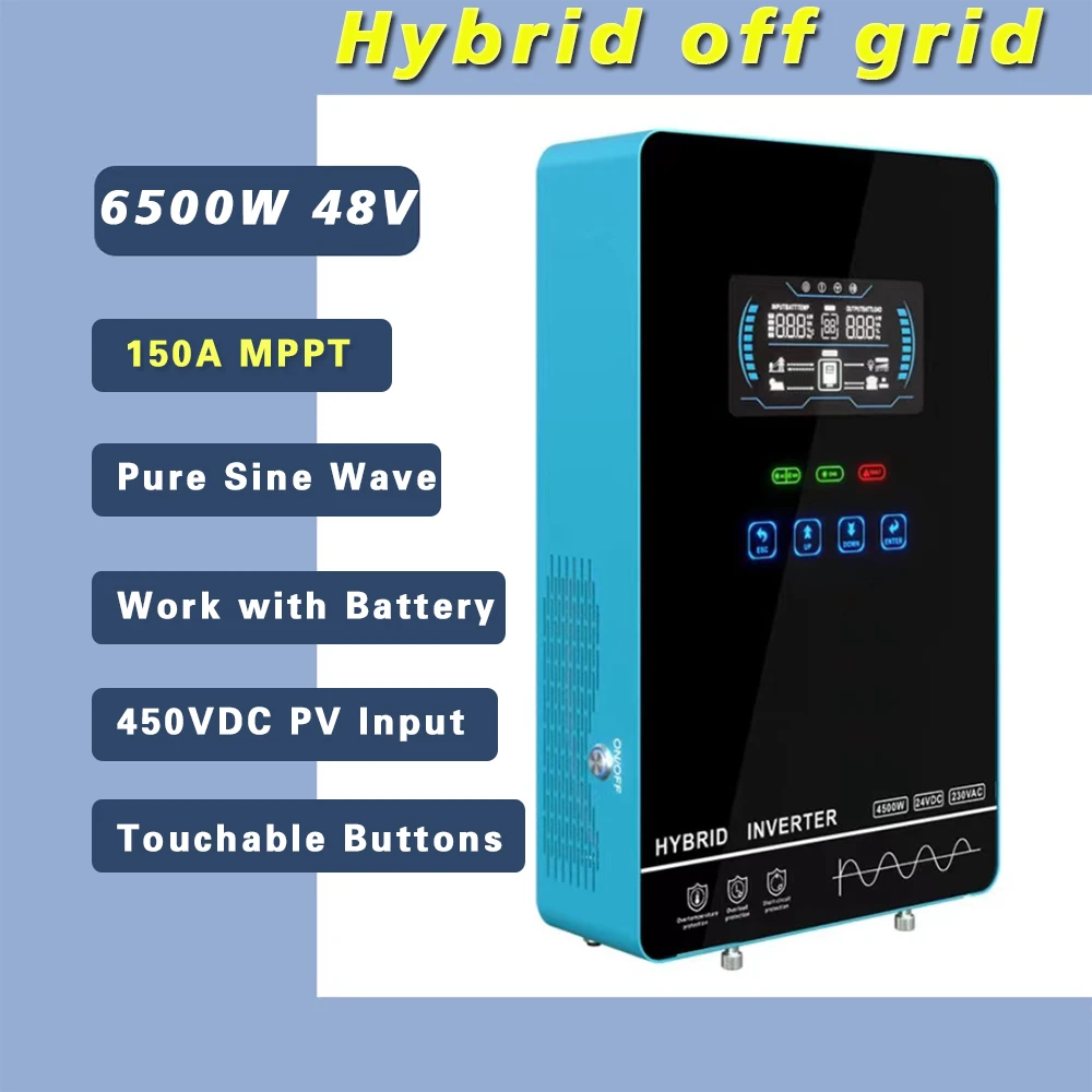 6.5Kw 48V 4.5Kw Dc24V Solar Off Grid Inverter 120Vac 230Vac Onda Sinusoidale Pura Mppt 150A Caricatore Solare Con Touch Screen