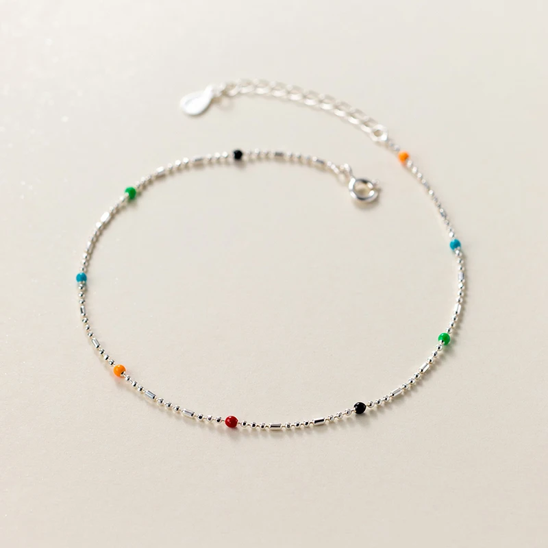 INZATT Real 925 Sterling Silver Colorful Bead Chain Anklet Women Party Classic Minimalist Fine Jewelry Geometric Bijoux anklet bracelets silver anklets ankle chain