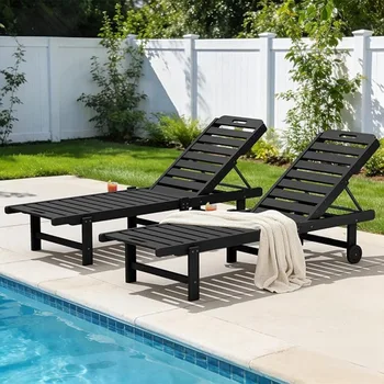 2-Piece Outdoor Chaise Lounge Set – HDPE Adjustable Pool Chairs 1
