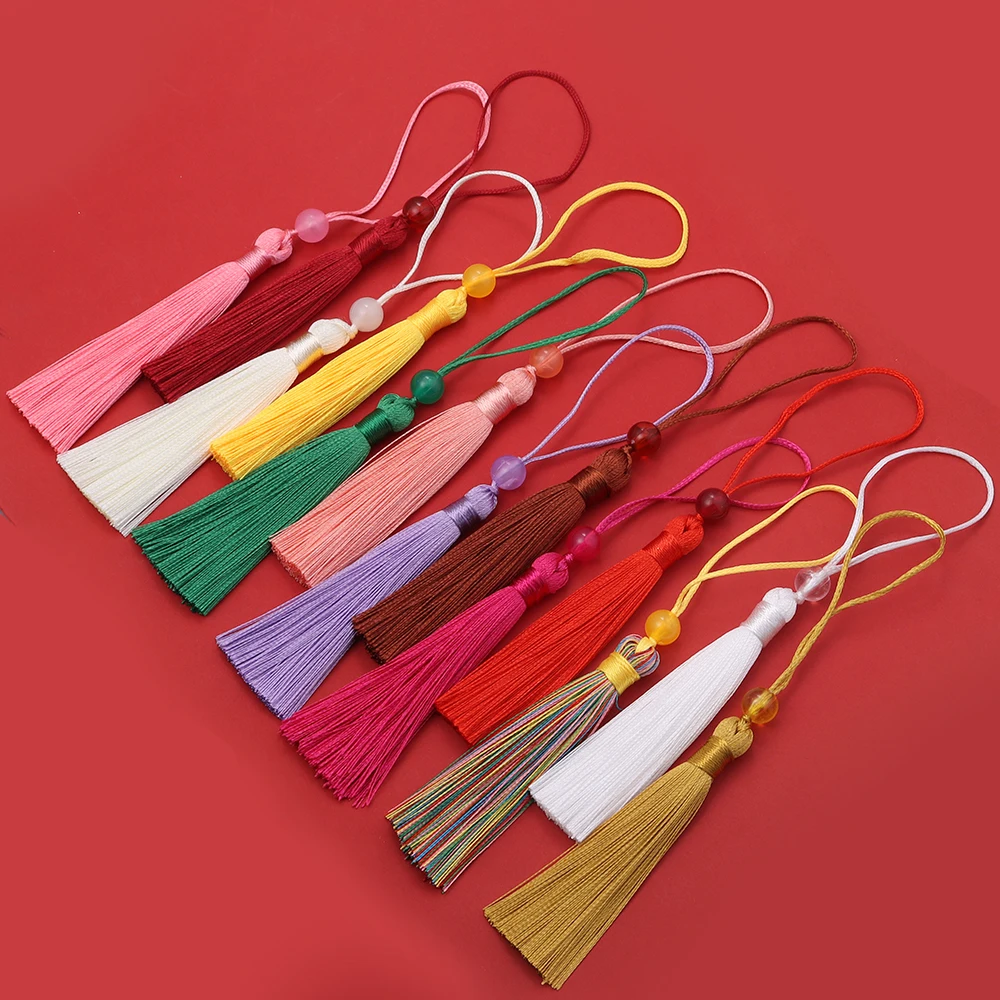 10pcs 폴리 에스터 실크 태슬 프린지 12cm 태슬 수제 소프트 공예 태슬 북마크 쥬얼리 만들기위한 미니 비즈 태슬