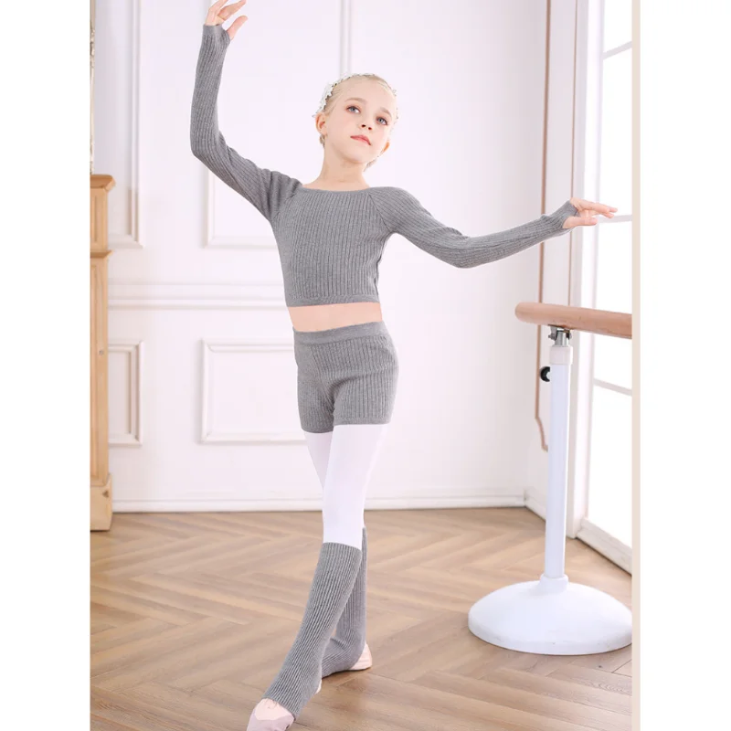 

Children Ballet Sweater Suit Ballet Gymnastics Suit Knit Sweater Shawl Autumn Winter One-line Collar Long-sleeved Exercise Suit