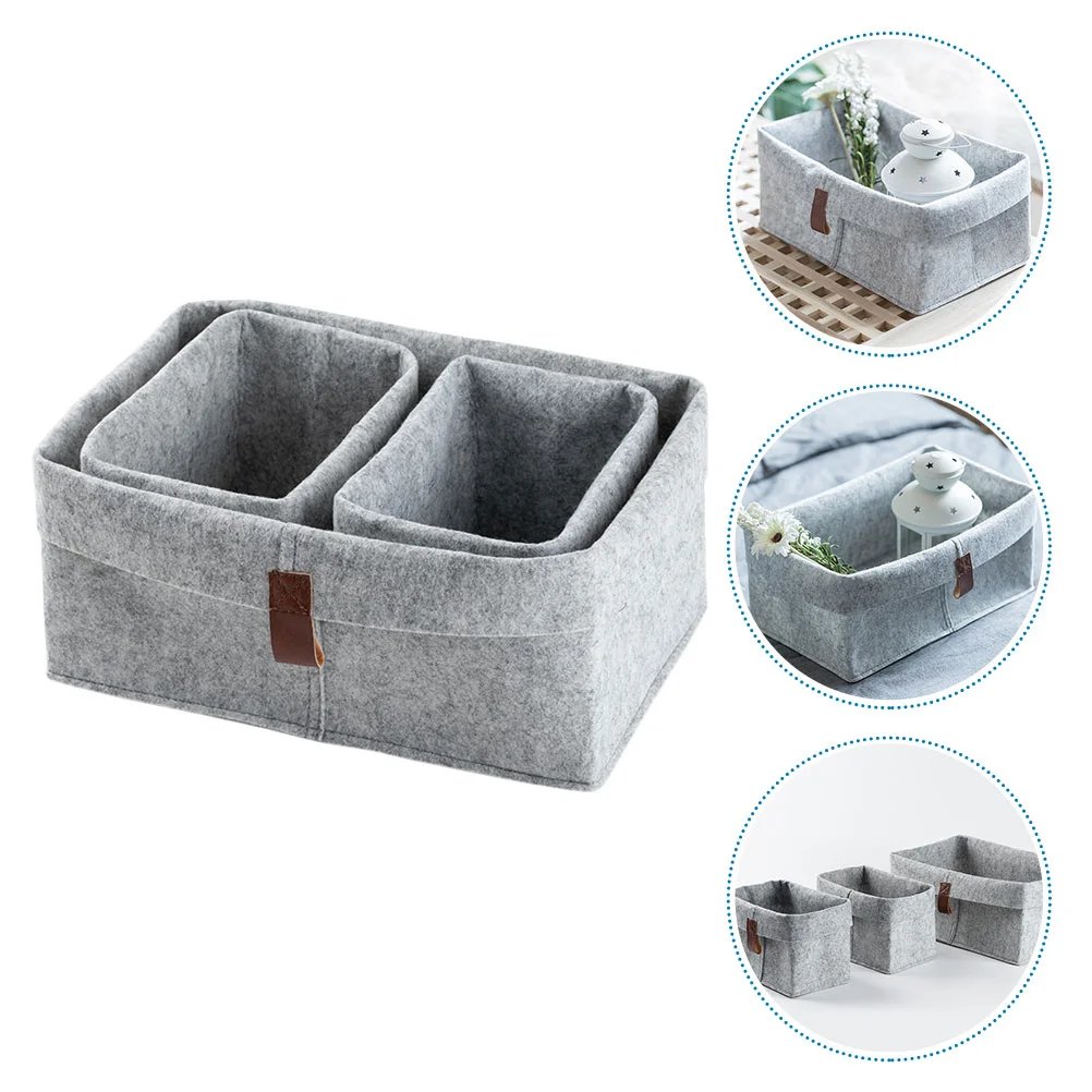 

3 Pcs Collapsible Storage Bins Felt Basket Household Desktop Organizer Multifunctional