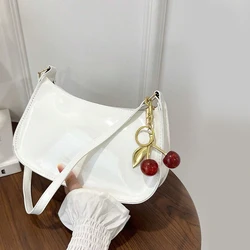 Vintage Retro PU Leather Women's Shoulder Bag with Cherry Pendant (White)
