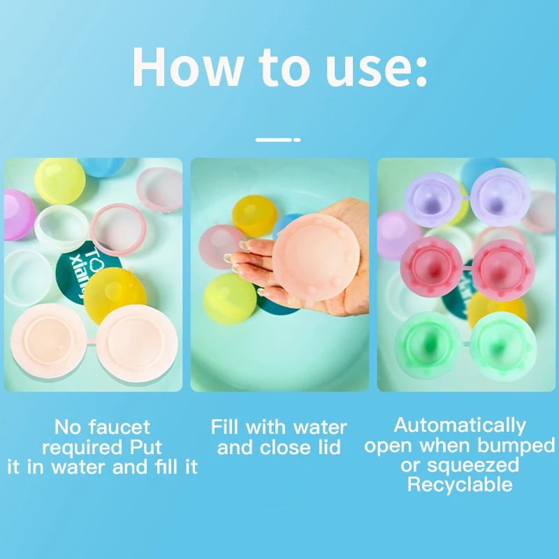 Reusable Water Balloons Toys Quick Fill Self Sealing Water Bomb for Summer Games Children's Adults Outdoor Activities Toy Gifts 3