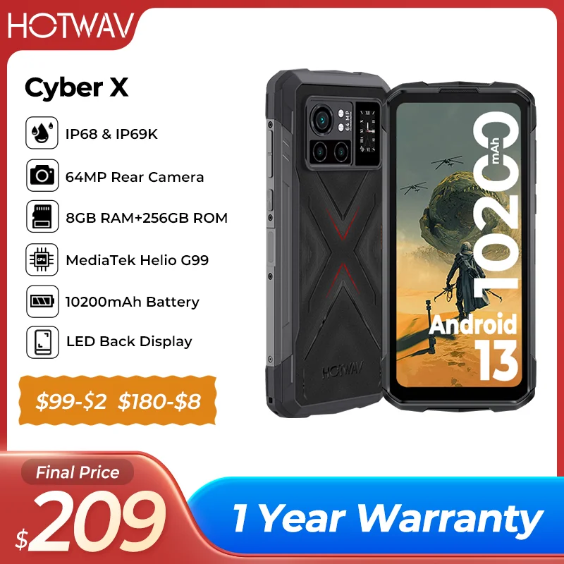 Global Version HOTWAV Cyber X Android Rugged Devices 6.78” FHD+ 90Hz 10200mAh 8GB 256GB 64M Camera 33W Fast Charge