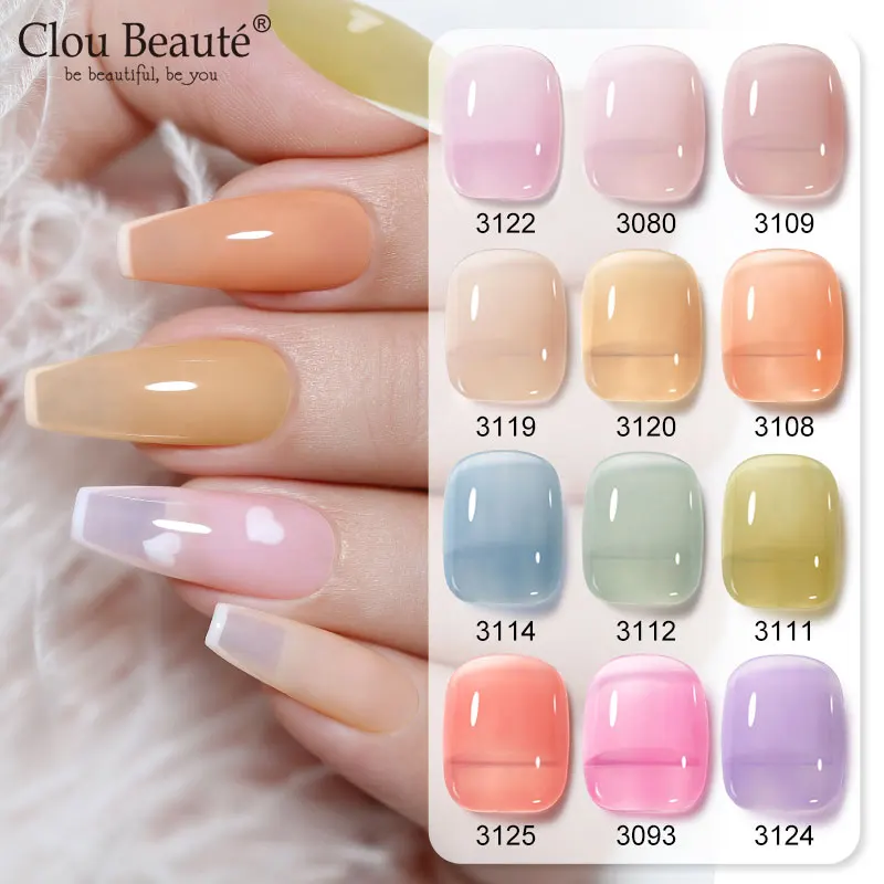 

Clou Beaute 4pcs 15ML Gel Polish Set Transparent DIY Nude Glitter Nail Art LED UV Soak Off Semi Permanent Varnishes For Manicure