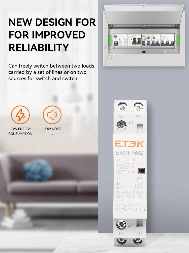 ETEK Din Rail Household Modular AC Contactor 220v Single Phase 2P 2no 2nc 1no 1nc 25A 20A 16A For Automation EKMF