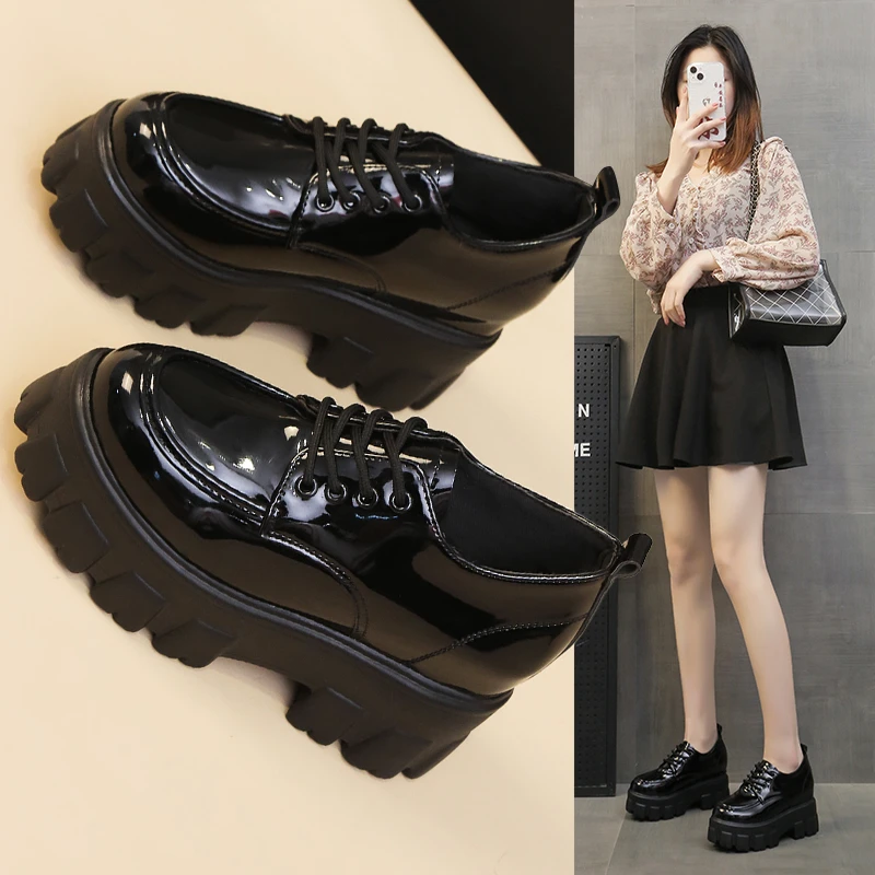 

2024 Autumn Oxfords Women's British Style Black Flats Female Footwear Casual Sneaker Clogs Platform Round Shoes for Women