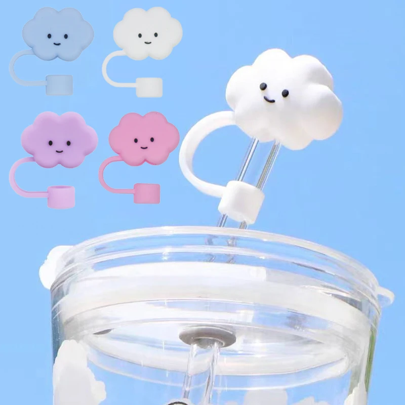 Silicone Straw Covers 1pcs Cloud Silicone Straw Covers For Stanley Cup Cute Silicone Cloud Shape Drinking Dust Cap Straw Tips Cover Cup Accessories
