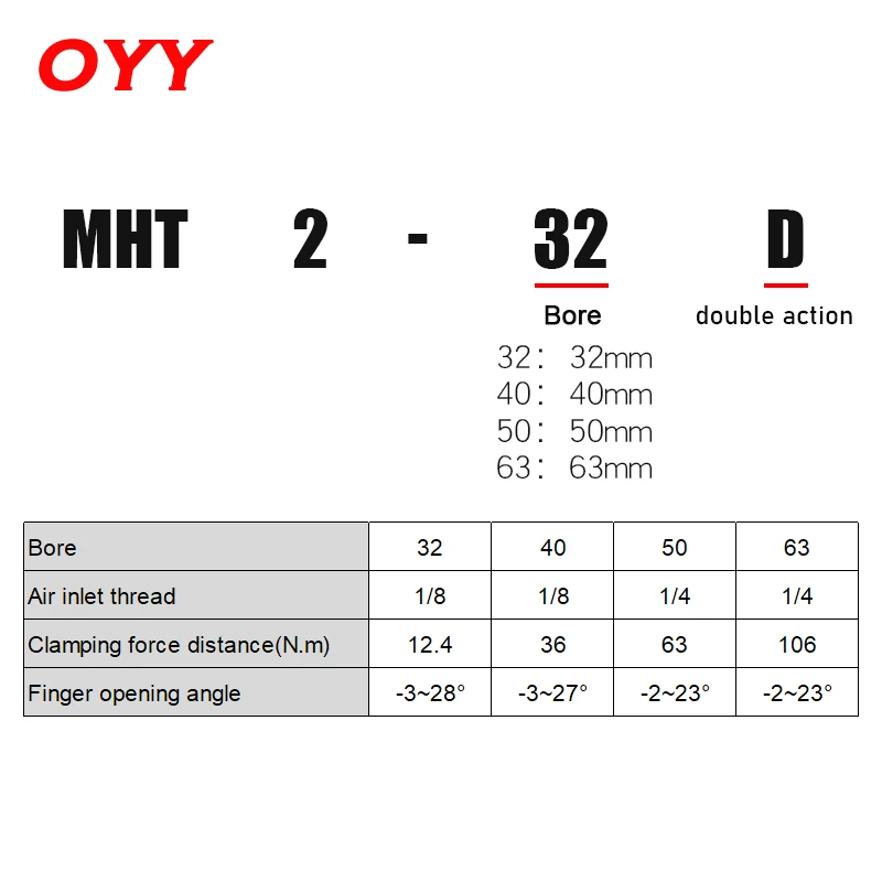 공압 토글 타입 에어 그리퍼, MHT2-32D-40D-50D, 63D 압축 공기 실린더, 공압 부품