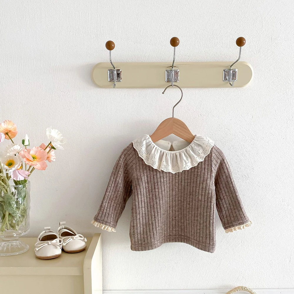 Baby Girls Thicken Fur Lining Blouse Ruffle Collar Warm Tops
