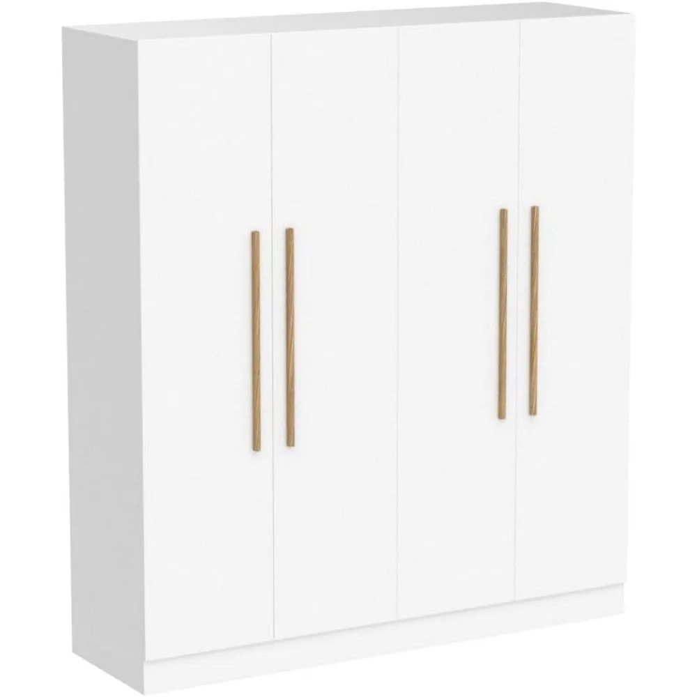 4 Door Wardrobe Armoires and Wardrobes with Storage Shelevs, Armoire Wardrobe Closet with Hanging Rod, Wooden Handles 5