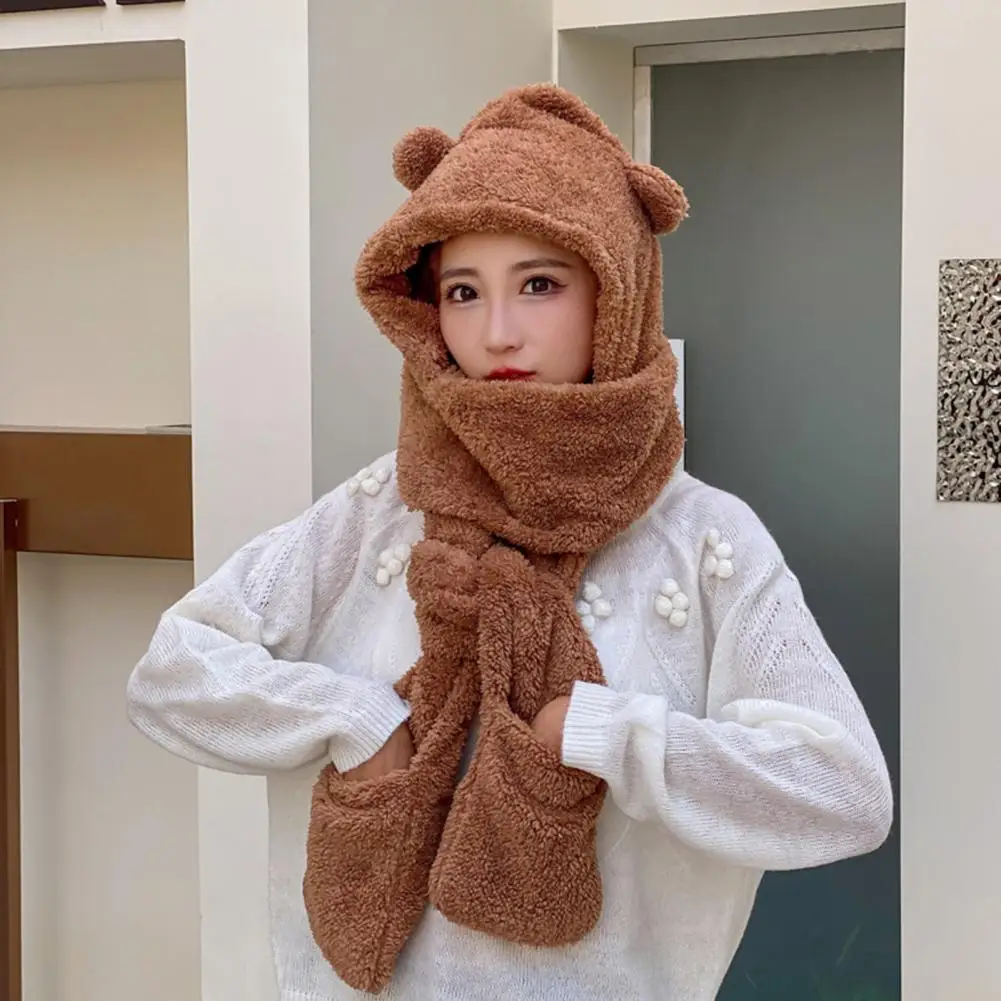 Capucha de invierno delicada piel-tacto Adorable Animal de felpa lindo cálido sombrero bufanda conjunto para diario