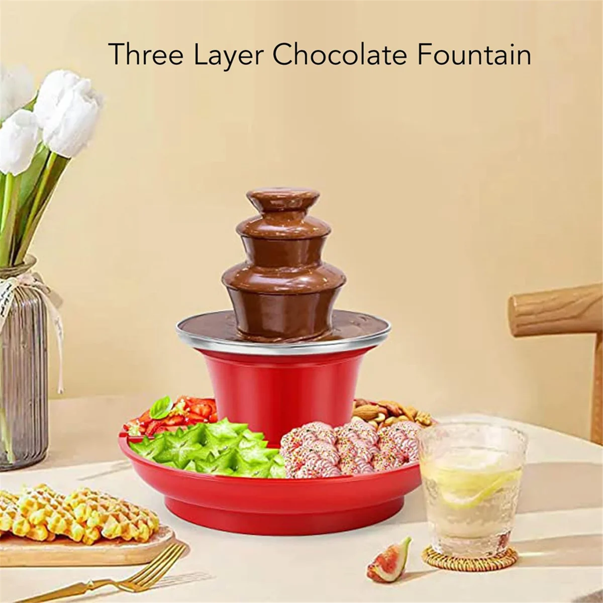 Three Layer Chocolate Fountain Machine Detachable Mini Nostalgia Melting Chocolate Fondue Melt Fondue EU PLUG