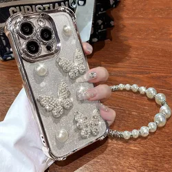 Luxury 3D Pearl Butterfly Shockproof Plating Phone Case for Nova 7 Pro (Silver)