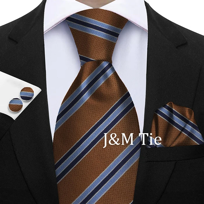 Krawatten für Männer, modisches Salbeigrünes Herren-Krawatten-Set, gestreifte Krawatte, Taschentuch, Manschettenknöpfe, 3-teilig, Business-Hochzeitsanzug, Accessoires, Geschenk – Detail 7