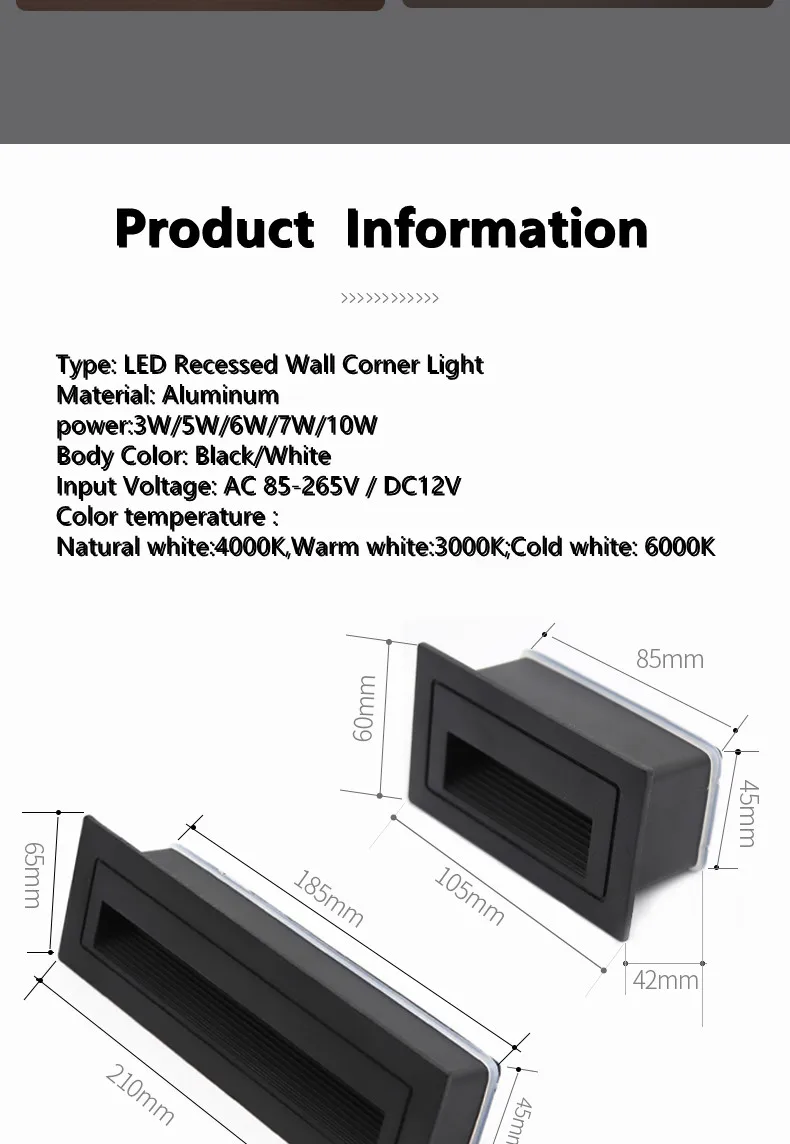 Description Picture 5 of itemIP65 Outdoor Underground light DC12V Waterproof Stair Light Step Light Recessed buried lamp indoor Staircase Step lights 85-265V