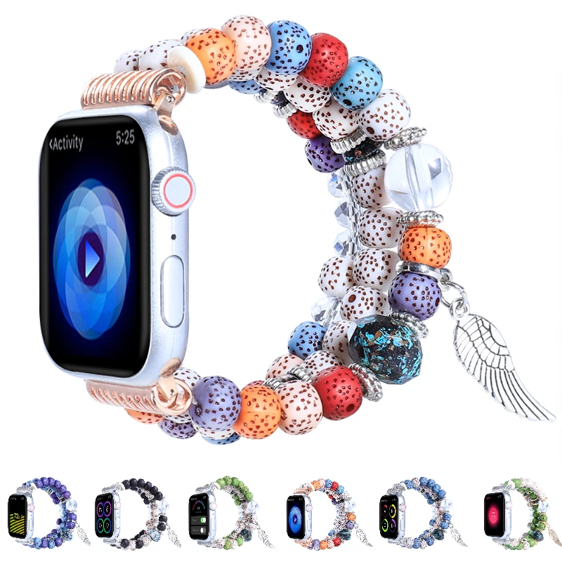 

Jewelry Beaded Strap for Apple Watch 8 7 45mm 41mm 6 5 4 SE 44mm 40mm Women Elastic Loop Bracelet Wristband for 3 42mm 38mm Band