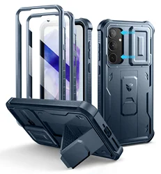Dexnor Full Body Rugged Phone Case with Camera Protection, Built-in Screen Protector, and Kickstand (Navy blue)