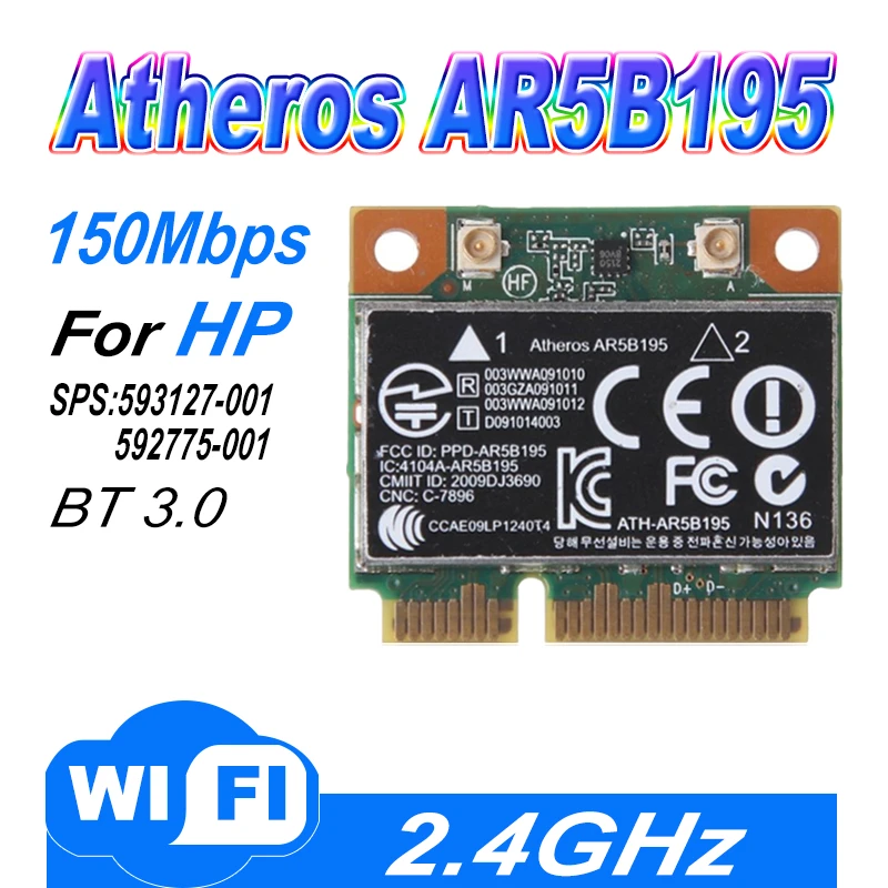 Atheros AR9285 AR5B195 150M + BT3.0 하프 미니 PCI E 무선 카드, SPS