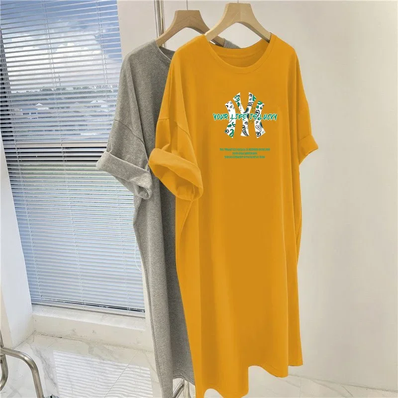 

Women Clothing Short Sleeve Tunic, Summer Vintage Cartoon Printed O-neck Basic Pullovers Dresses, Casual Loose Straight Dress