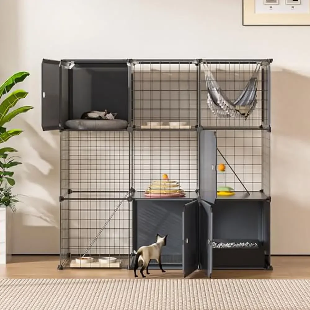 Cat Enclosure Playpen with Litter Box Cat House Large Wire Kennel Detachable Indoor Outdoor Crate Metal Catio Unique Design Easy