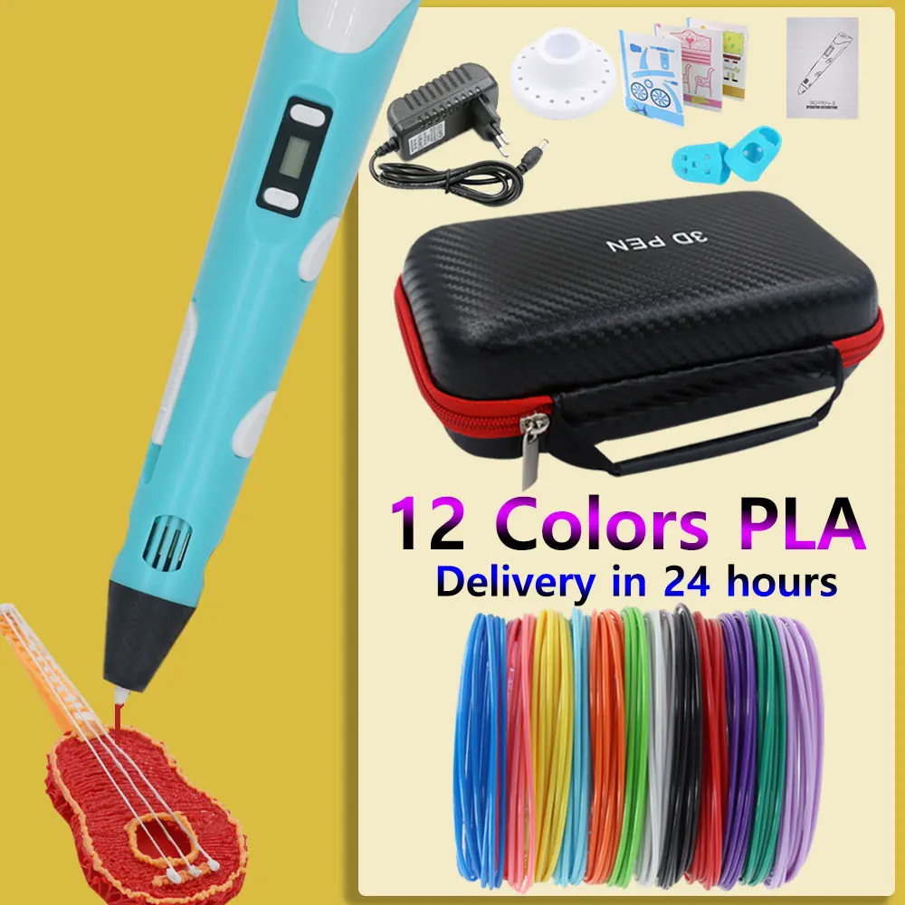 3d Printing Pen DIY Drawing Pens 12colors PLA Filament Birthday Christmas Gift For Kids Children with Power Adapter Travel Case